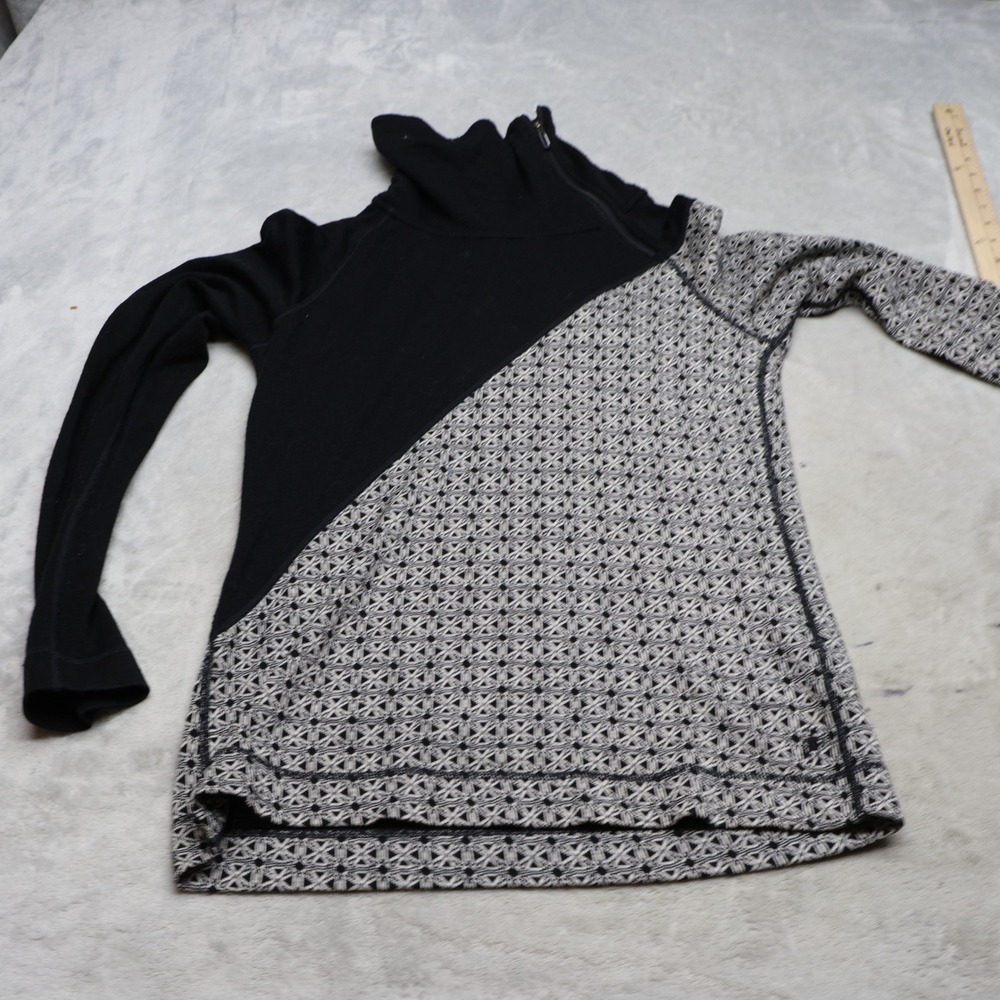 Smartwool Merino Wool Sweater Women Medium Black Thermal Pullover Asymmetric Zip